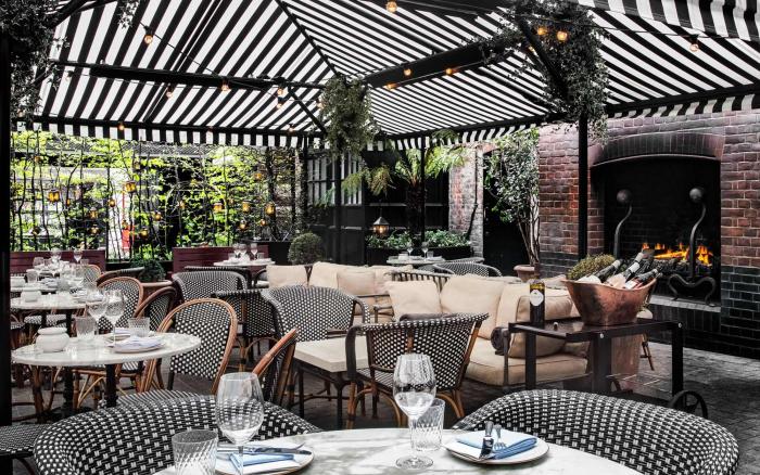 Bespoke Fremantle Urban® terrace awning with non-retractable fabric roof for The Chiltern Firehouse at Marylebone